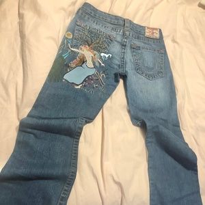 Embroidered naked lady jeans